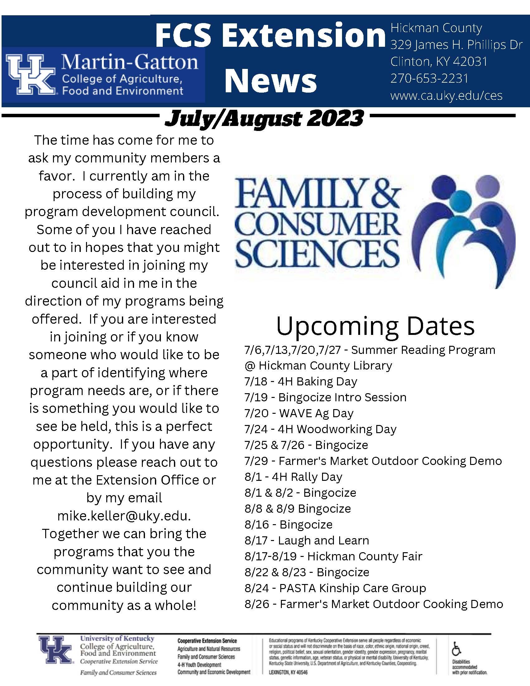 July/August FCS Newsletter 2023