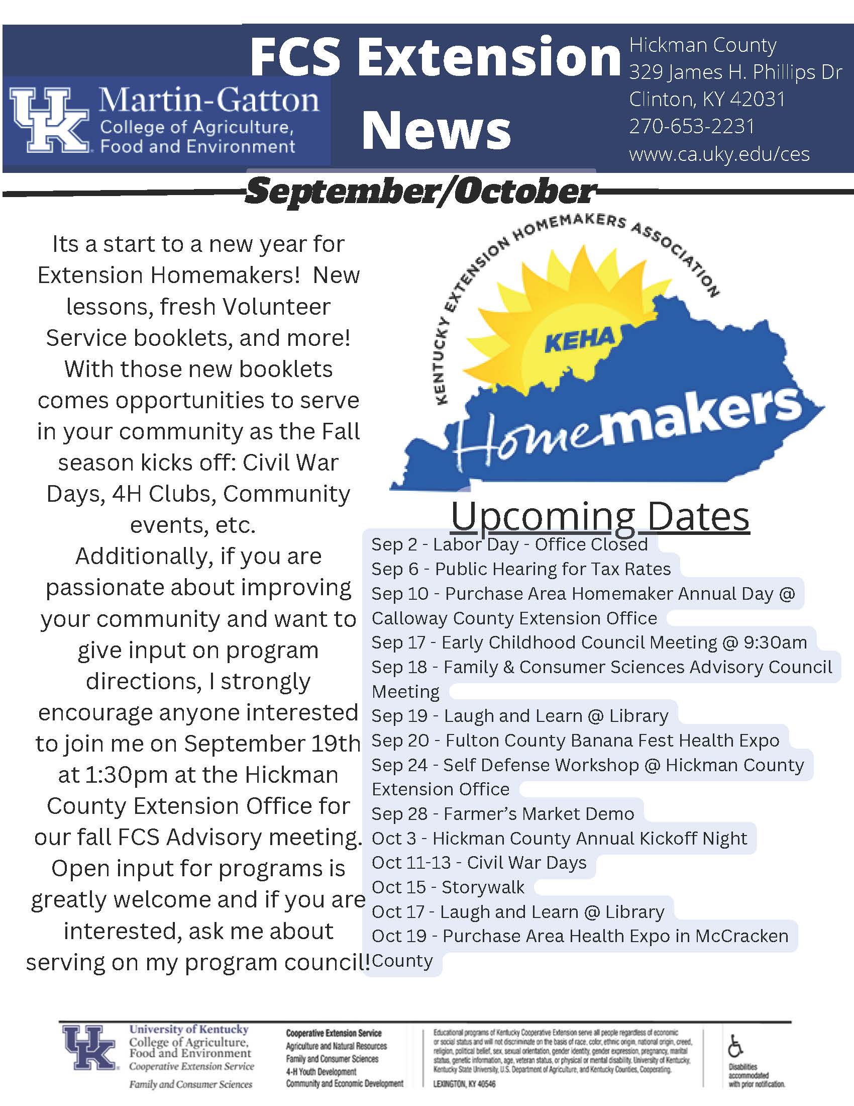 September/October FCS Newsletter 2024